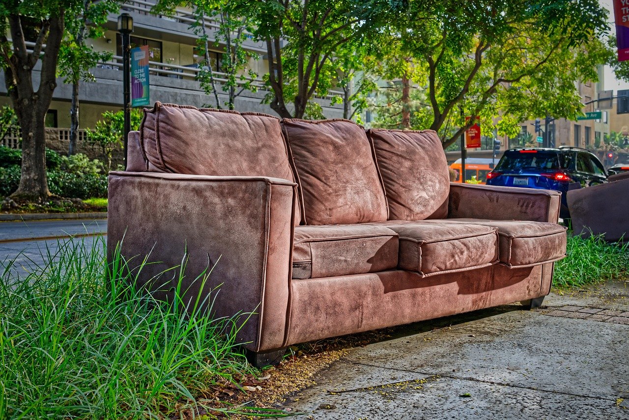 street, couch, homeless, furniture, california, road, trash, sofa, couch, trash, trash, trash, trash, trash