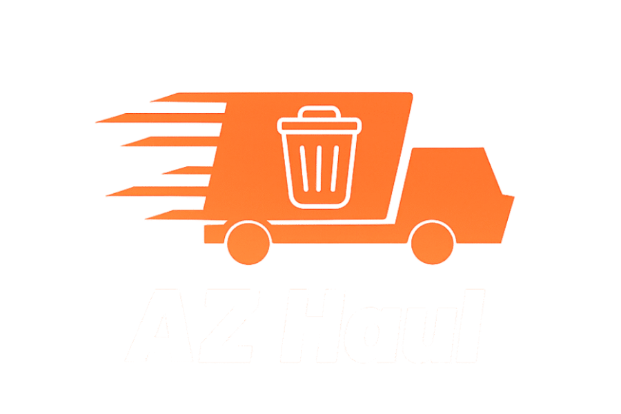 AZ Haul logo showing an orange hauling truck with a trash can symbol and white text